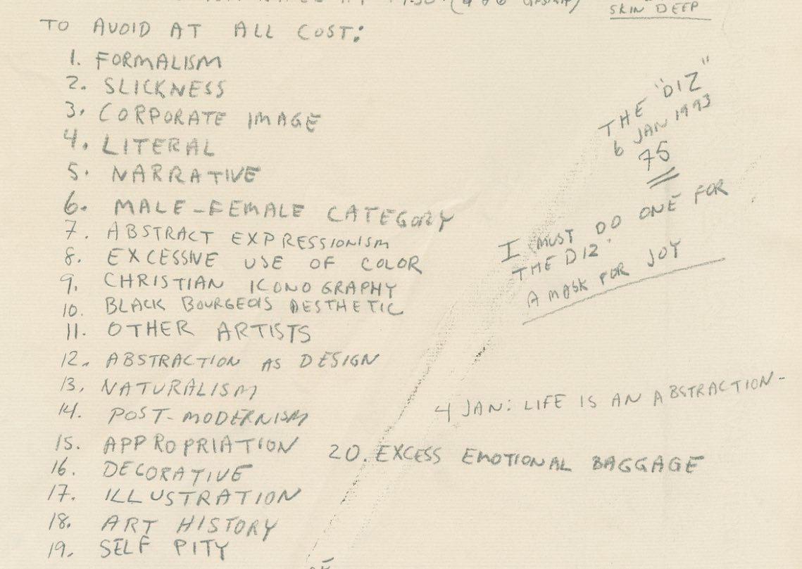 Jean-Michel Basquiat notebook page, 'To avoid at all cost,' 1983